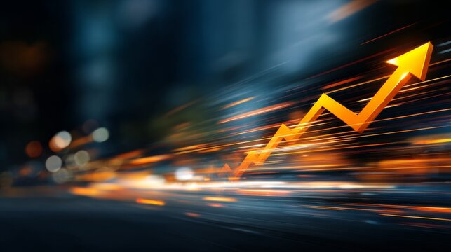 Business growth and success concept with upward arrow, rising market graph, increasing profits, financial improvement chart, and professional progress on stock market background - Powered by Adobe