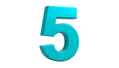 A vibrant, three-dimensional numeral "5" floats against a stark, black background. The number has a glossy, teal appearance