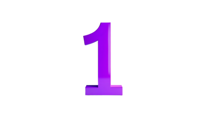 A vibrant, purple-colored numeral "1" is centrally positioned against a deep black background, creating a stark contrast. The number is glossy, hinting at a 3D effect