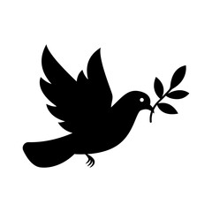 Peace dove pigeon flying with olive branch icon