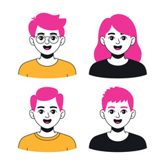 Four distinct illustrated avatars display various facial features and modern.