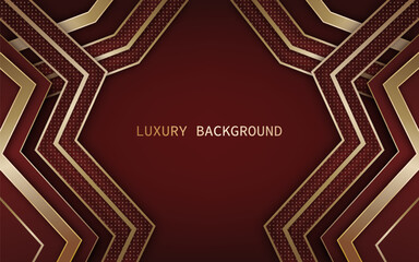 Luxurious and modern abstract background with a red and gold color of layered geometric shapes. Vector illustration