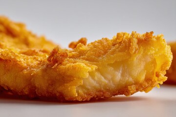 Close up of crunchy fried fish with golden crust