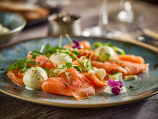 Salad with smoked salmon and vegetables.