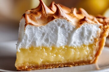 Classic lemon meringue pie in bright lighting