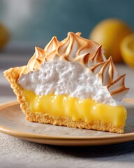 Bright lemon pie with high toasted meringue peaks