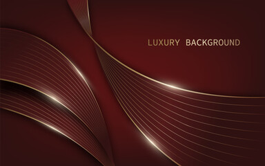 Luxury background with red ribbon waves and golden line elements decoration. Vector Illustration