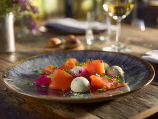 Salad with smoked salmon and vegetables.