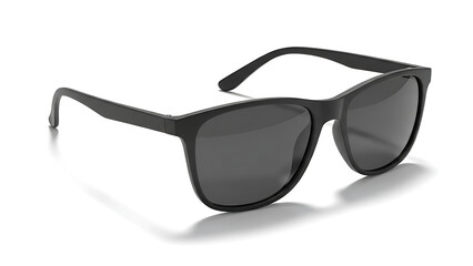 Modern black sunglasses isolated on white background, showcasing stylish eyewear design, summer fashion accessory, UV protection, and lifestyle branding concept