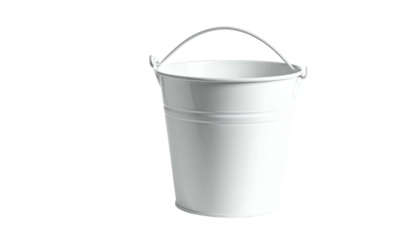 A pristine white bucket, realistically rendered with subtle highlights and shadows, stands alone against a transparent background