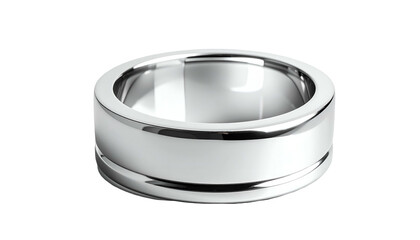 A close-up studio shot presents a polished band, likely metal, showcasing a two-layered design with a groove. The reflective surface gleams