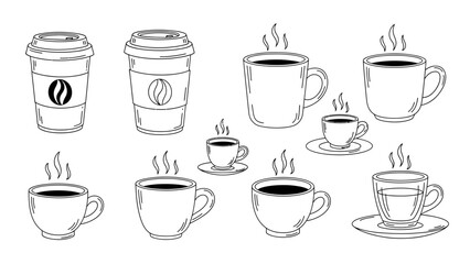 Obraz premium Hot Coffee Cup Line Art Icons Set