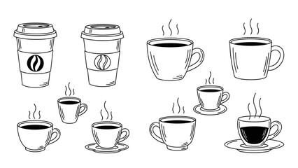Fototapeta premium Hot Coffee Cup Line Art Icons Set