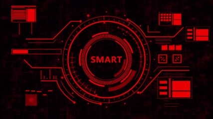smart technology hud interface with red futuristic ui,smart security hud display for advanced technology systems,smart ai powered hud dashboard for cyber technology. - Powered by Adobe