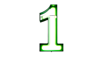 Digit "1" rendered in neon green and white, highlighted with glossy reflection, isolated against a black background