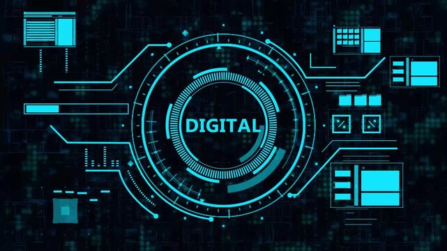futuristic digital interface hud animation background,modern digital screen hud cyber interface,abstract digital technology ui data visualization,high tech digital system dashboard motion loop.