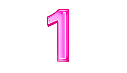 Illuminated number one, rendered in neon pink with a bright outline, against a stark, black backdrop. It's a vivid design