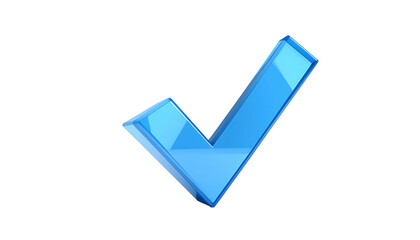 A 3D rendered, glossy, light blue checkmark isolated on a stark black background. It appears to float, creating an element of validation