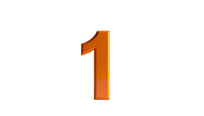 A 3D render of the numeral one. The number has a shiny orange gradient with a slight shadow effect on a stark black backdrop