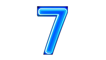 Illuminated number seven with a vibrant blue neon outline and filled with a gradient of the same color, against a solid black background