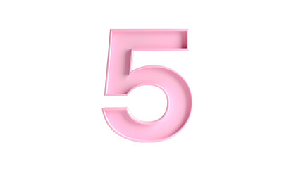 A 3D render of the number five, colored a pastel pink, against a stark black backdrop
