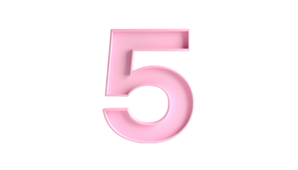 A 3D render of the number five, colored a pastel pink, against a stark black backdrop