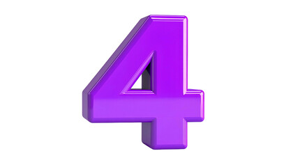 A 3D render of the number four in a vibrant shade of purple, set against a black background, with a glossy finish