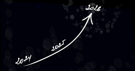 White arrow with years 2024 to 2026 for upward growth. Concept for business growth, finance, success, target achievement, and future planning.