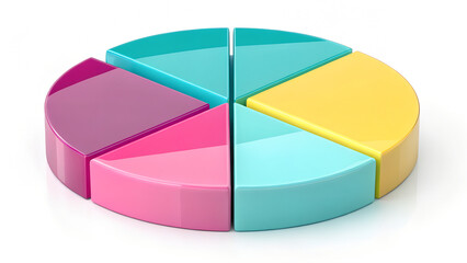 Colorful 3D Glassmorphism Pie Chart Icon for Data Analytics