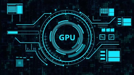 futuristic gpu processing interface ,advanced graphics processor technology hud ,  digital ai computing system background - Powered by Adobe
