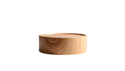 A cylindrical wooden platform, exhibiting natural wood grain, rests against a solid black backdrop. It's lit from above, casting subtle shadows