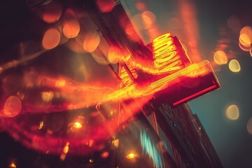 Red neon glowing abstract elements tech light art scene
