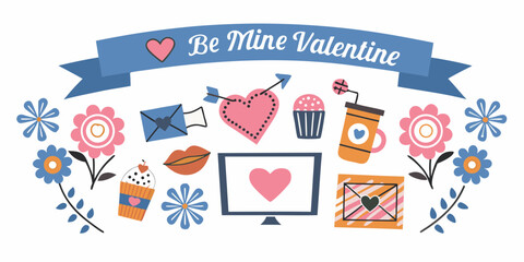 Valentine s day themed illustration with hearts flowers and sweet treats