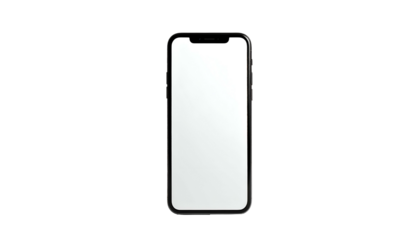 A modern smartphone mockup with a bright, blank screen, presented against a stark black background. It appears minimalist and sleek