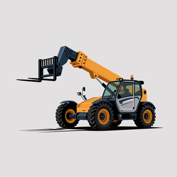 Modern yellow and grey telehandler, telescopic handler forklift illustration