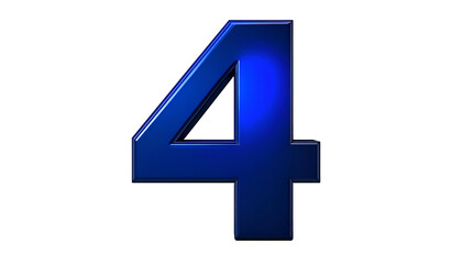 A 3D rendered numeral '4' is displayed against a black background. The number has a vibrant, glossy blue appearance with light reflections