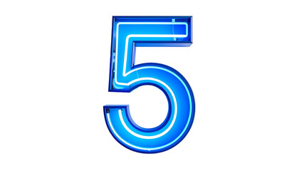 A vibrant neon-blue number "5" illuminated against a black background. The glowing figure appears to float and emphasizes its form