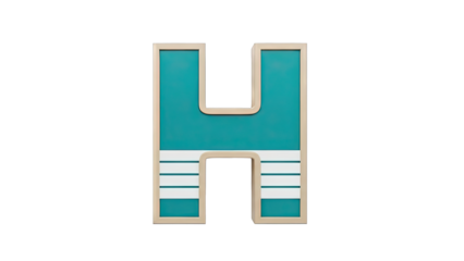 The letter H with teal and beige design