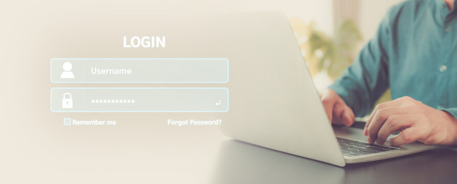 Businessman is using login username and password icon for safety internet security access or user sign registration. - Powered by Adobe
