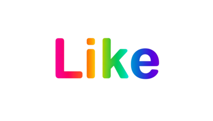 A vibrant, rainbow-colored word "Like" glows against a deep black background, conveying positive online sentiment. Simple, bright design