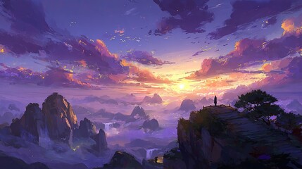 Pixel Art Sunset Mountain Landscape