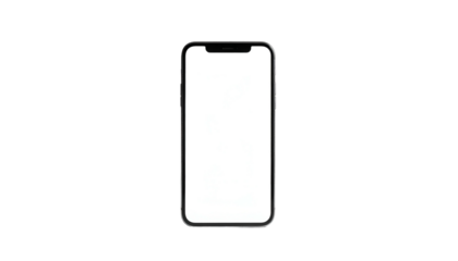 A modern smartphone mockup, displaying a blank white screen, centered against a stark black background. The device features sleek, rounded edges