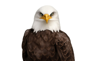 Obraz premium Bald eagle looking directly forward, symbolizing freedom, patriotism, and strength on a transparent background