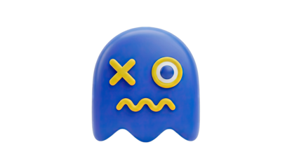 3D Blue Ghost Character with Yellow Features