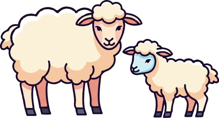 Two stylized sheep, one adult and one lamb, stand together on a white background © Rahma