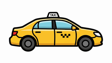 Yellow sedan with taxi sign, black checkered door detail, and blue windows