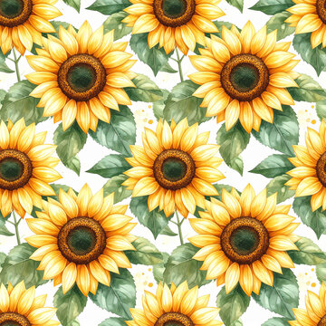 Sunflower blossom repeat seamless pattern vibrant yellow floral nature summer motif botanical green garden print for fabric textile
