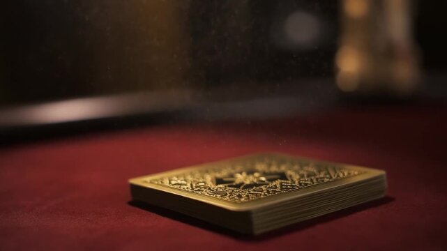 Luxurious gold embossed book on red velvet surface.