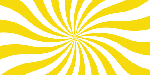 Abstract Vibrant Yellow and White Sunburst Swirl With Dynamic Spiral Radial Rays & Hypnotic Retro Pop Art Pattern. Bold Design for Summer Sale Banners, Marketing Graphics & Wallpapers.