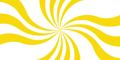 Abstract Vibrant Yellow and White Sunburst Swirl With Dynamic Spiral Radial Rays & Hypnotic Retro Pop Art Pattern. Bold Design for Summer Sale Banners, Marketing Graphics & Wallpapers.